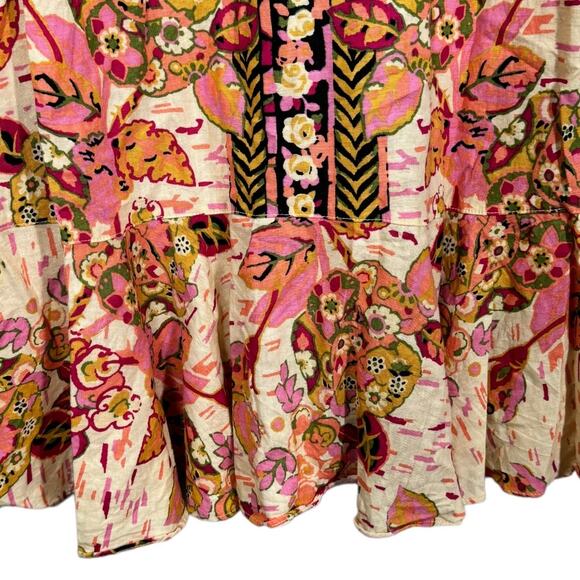 Free People Tulum Printed Linen Tunic Top Small Pink Sleeveless Ruffle Boho - Picture 5 of 8
